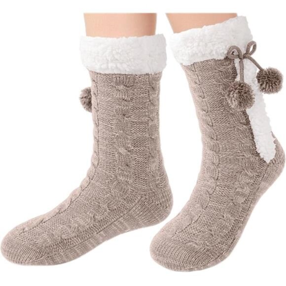 Christmas Gift Stocking Stuffers Winter Warm Slipper Socks for Women - /beige - Picture 1 of 7